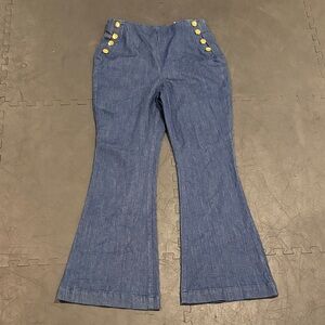 INC International Concepts Blue Flare Jeans with Gold Buttons